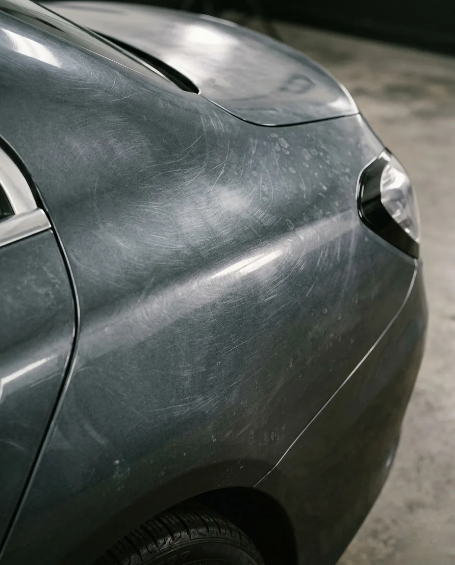 Swirl-marked paint → mirror-gloss correction — before